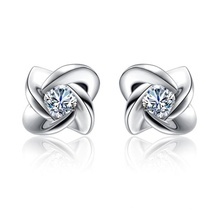 Princesa Corte Diamante 925 Plata Stud Earrings Joyería para las mujeres